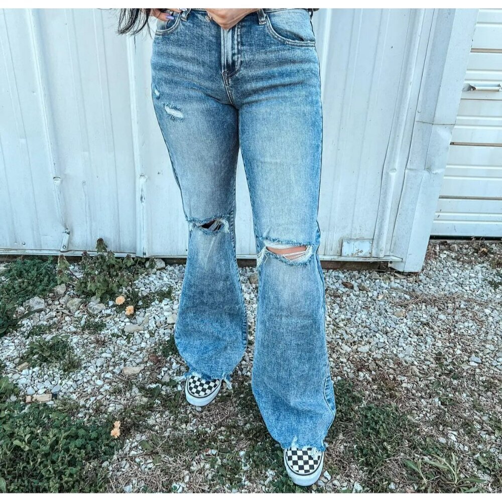 Risen High Rise Medium Acid Washed Wide Leg Jeans RDP5312 - Picture 4 of 8